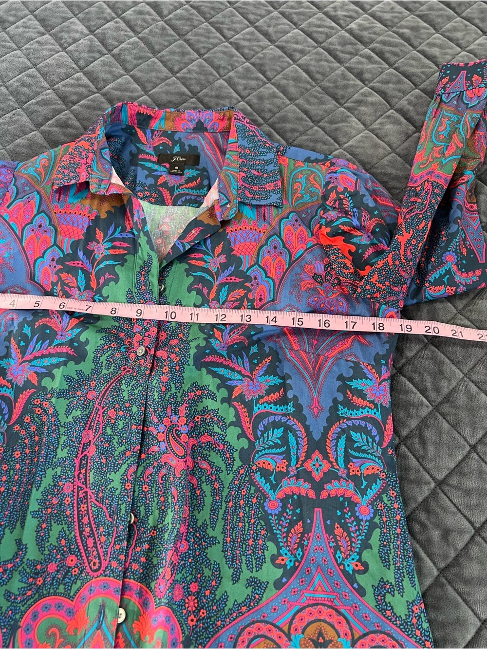 J. Crew Ratti Paisley Top Women’s Size 6 Poplin Puff Shoulder Shirt Blouse V - Picture 5 of 8